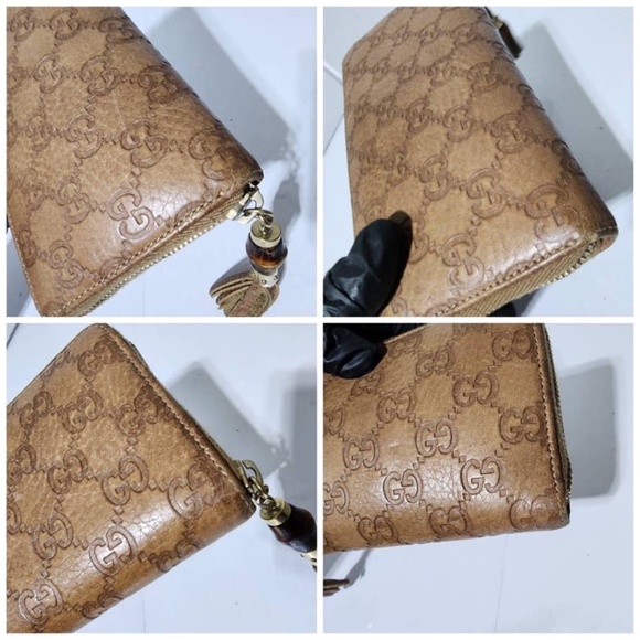 Authentic GUCCI Vintage Guccissima Bamboo Tassel Zip Around Wallet Light Brown - Picture 8 of 13